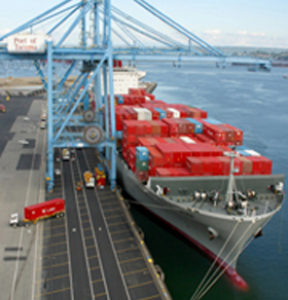 "K" Line Valencia Bridge berthed at Husky Terminal.  The shipping company recently moved to a new location at the Port of Tacoma. (PHOTO COURTESY PORT OF TACOMA)