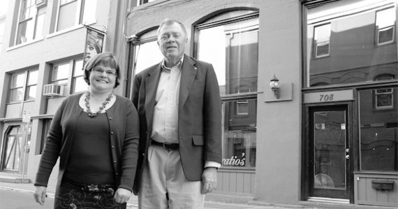 Tacoma Historical Society executive committee members Patricia Mannie and Dale Wirsing hope local history buffs will attend the society's fund-raising inaugural dinner and auction. The event -- entitled 'Going, Going, Saved' -- is scheduled for Sun., Oct. 14 at 4:00 p.m. in the Temple Ballroom at the Landmark Convention Center, and includes a presentation by Jim Merritt of Merritt Arch, who will discuss planned renovations for the former Elk's Temple. (PHOTO BY TODD MATTHEWS)