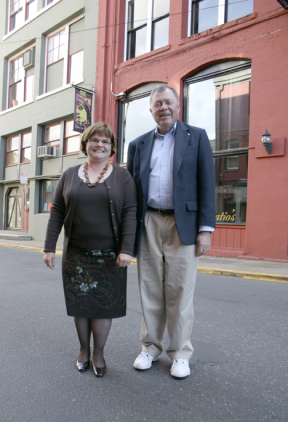 Tacoma Historical Society executive committee members Patricia Mannie and Dale Wirsing hope local history buffs will attend the society's fund-raising inaugural dinner and auction The event -- entitled 'Going, Going, Saved' -- is scheduled for Sun., Oct. 14 at 4:00 p.m. in the Temple Ballroom at the Landmark Convention Center, and includes a presentation by Jim Merritt of Merritt Arch, who will discuss planned renovations for the former Elk's Temple. (PHOTO BY TODD MATTHEWS)