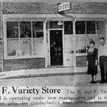 A photograph from the 1943 edition of the Midland Pointer depicts Bill and Flossy Zongas, who opened a 10-cent variety store in a Midland building now owned by community activist Stacy Emerson. The Zongases ran their shop on the ground-floor, and lived upstairs. Over the years, the 90-year-old building was home to a brothel, poker hall, and boxing ring. (PHOTO COURTESY STACY EMERSON)