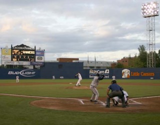 The Tacoma Rainiers battle the Portland Beavers during a recent home game at Cheney Stadium. (PHOTO BY TODD MATTHEWS)
