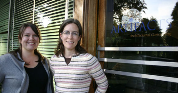 Katie Chase and Susan Johnson, architectural historians at Artifacts Consulting in Tacoma, are currently working on a survey of historic properties and sites in Pierce County. "This might be the first time the county's history is down in one document," says Chase. "I don't want to miss anything." (PHOTO BY TODD MATTHEWS)