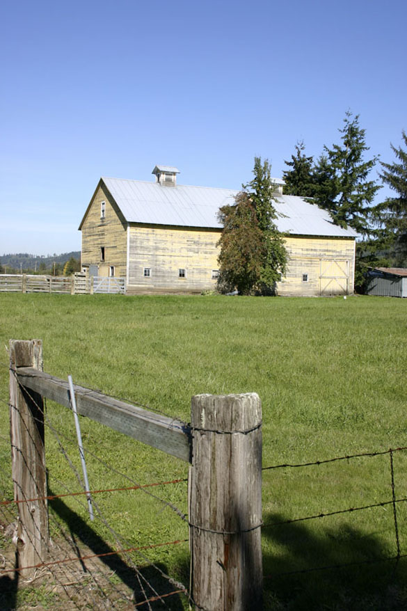 Johnson and Chase have been all over Pierce County to visit historic sites. One of many old barns that line a valley near Orting. (PHOTO BY TODD MATTHEWS)