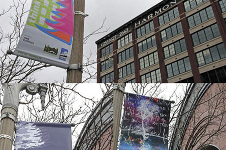 A variety of tree-themed banners designed by artists John Vlahovich (top), Connie Ng (right), and Liisa Pangborn (left) have been installed along Pacific Avenue in downtown Tacoma. (PHOTOS COURTESY CITY OF TACOMA)