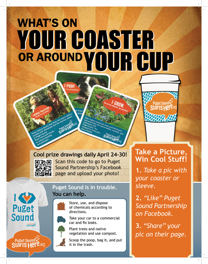 Coasters, coffee sleeves, prizes promote 'Puget Sound Starts Here' campaign