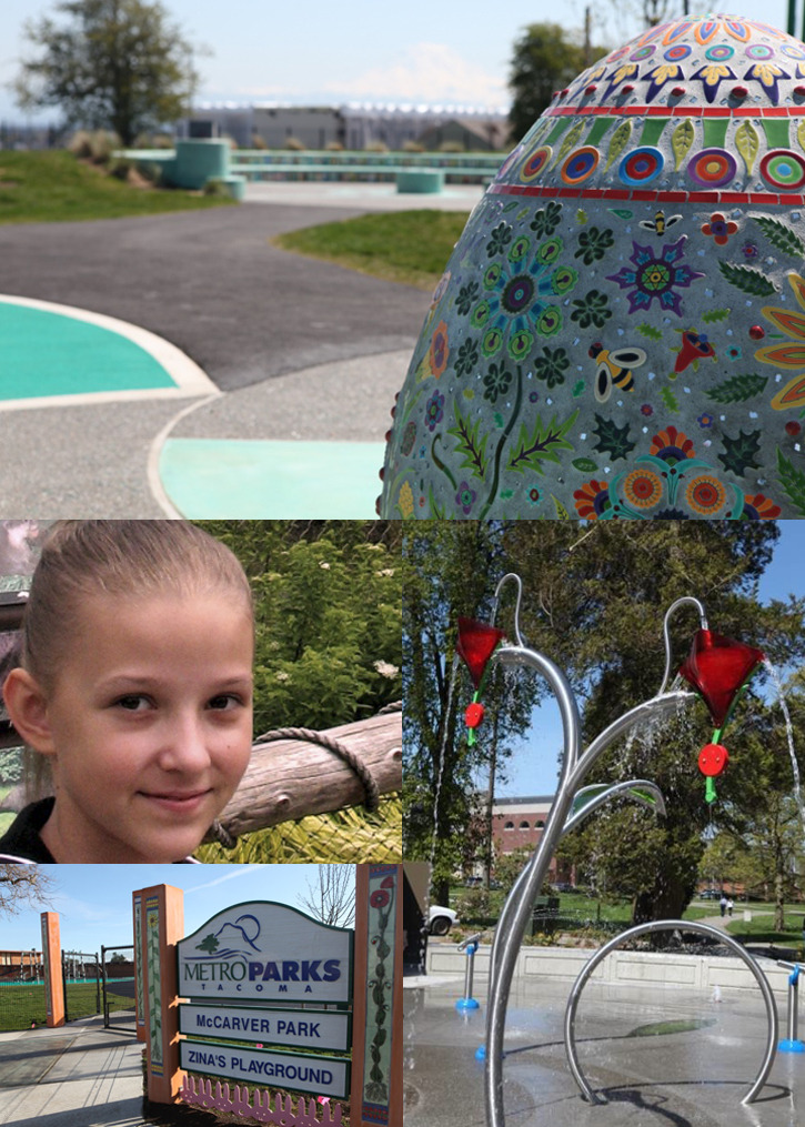 Nearly four years after the tragic abduction and murder of 12-year-old Zina Linnik,  classmates, faculty and community members of the McCarver Elementary student will gather today to celebrate Play in Peace Day and park improvements that have been made in Linnik's memory. Their design concept for McCarver Park included unique Ukrainian inspired art, including huge mosaic eggs. (PHOTOS COURTESY METRO PARKS TACOMA)