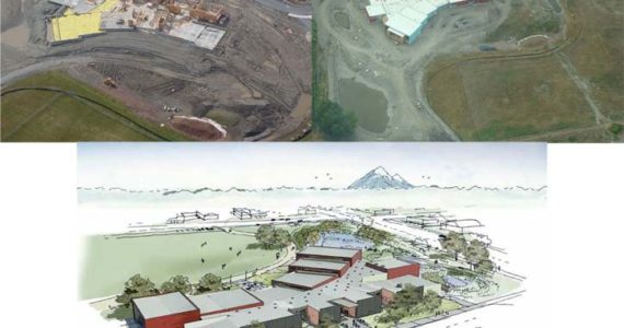 TOP LEFT: An aerial view of the STAR Center construction site on March 6, 2011; TOP RIGHT: An aerial view on Aug. 30, 2011. ABOVE: Design schematic for the STAR Center. (PHOTOS / IMAGES COURTESY METRO PARKS TACOMA)
