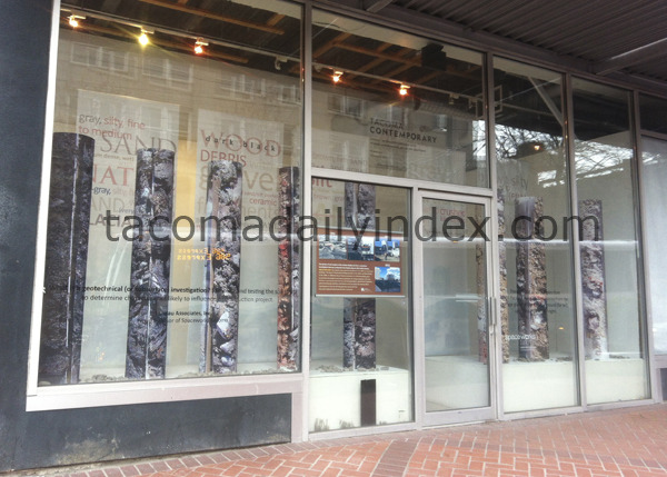 A new exhibit in the Woolworth Building provides a geological perspective on a downtown Tacoma block with a long history -- the former Sauro's Cleanerama site once located near South 14th Street and Pacific Avenue. (PHOTO BY TODD MATTHEWS / TACOMA DAILY INDEX)