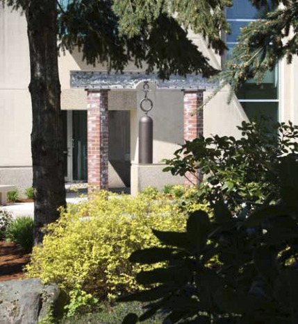 The Worker Memorial Garden on the grounds of the Department of Labor & Industries' headquarters in Tumwater serves as a year-round remembrance of fallen workers. In 2007, a brass bell sculpture by artist Tom Torrens was donated by the Washington State Building and Construction Trades Council and installed in the garden. The garden and bell are dedicated to all Washington workers who die from a workplace injury or illness. Each year at the annual Worker Memorial Day ceremony relatives ring this bell in honor of their loved one. (PHOTO COURTESY WASHINGTON STATE DEPARTMENT OF LABOR & INDUSTRIES)