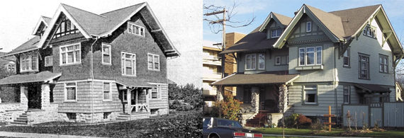 The "Ella and John Snyder House," which is located at 612 North 4th Street in the Stadium-Seminary National Historic District, as it appeared in 1906 (left) and today (right). The house was added to Tacoma's register of historic places this week.