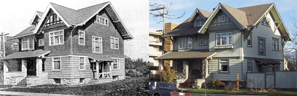 The "Ella and John Snyder House," which is located at 612 North 4th Street in the Stadium-Seminary National Historic District, as it appeared in 1906 (left) and today (right). The house was added to Tacoma's register of historic places this week.