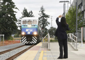 A Sounder train arrived at Lakewood Station Wednesday in preparation for expanded service this fall. (PHOTO COURTESY SOUND TRANSIT)