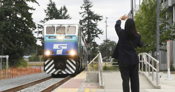 A Sounder train arrived at Lakewood Station Wednesday in preparation for expanded service this fall. (PHOTO COURTESY SOUND TRANSIT)