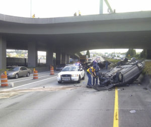 The Washington State Patrol responded to a fatal car accident on Interstate 705 in downtown Tacoma Wednesday afternoon. (PHOTO COURTESY WASHINGTON STATE PATROL)