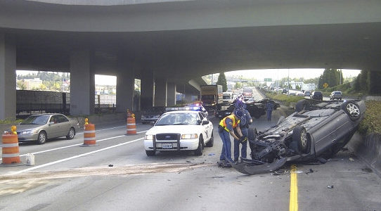The Washington State Patrol responded to a fatal car accident on Interstate 705 in downtown Tacoma Wednesday afternoon. (PHOTO COURTESY WASHINGTON STATE PATROL)