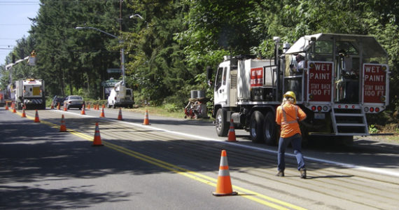 Pierce County recently revised the travel lanes of Sumner-Tapps Highway East in order to provide left-turn lanes at the South Tapps Drive East intersection on the two legs of the highway. (PHOTO COURTESY PIERCE COUNTY)