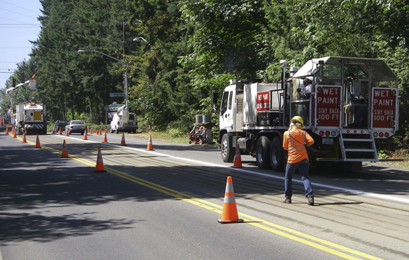 Pierce County recently revised the travel lanes of Sumner-Tapps Highway East in order to provide left-turn lanes at the South Tapps Drive East intersection on the two legs of the highway. (PHOTO COURTESY PIERCE COUNTY)
