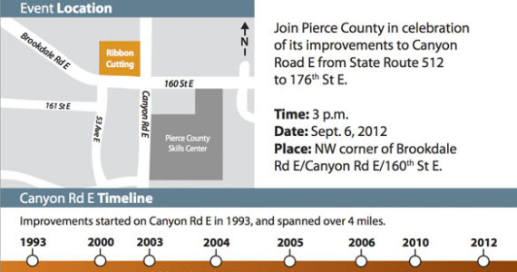 Pierce County residents are invited to celebrate the completion of a series of Canyon Road East corridor road projects from State Route 512 to 176th Street East. (IMAGE COURTESY PIERCE COUNTY)