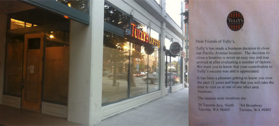 A Tully's Coffee Shop on Pacific Avenue in downtown Tacoma is now closed. (PHOTOS BY TODD MATTHEWS)