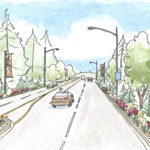 The South Sprague Avenue Enhancement Project will include landscape improvements, rain gardens, and a new median to provide traffic calming for a new neighborhood gateway wing. (IMAGE COURTESY CITY OF TACOMA)