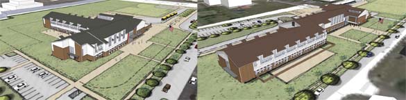 Tacoma-based Korsmo Construction will build Greenwood Elementary School (left) and Clarkmoor Elementary School (right) on the grounds of Joint Base Lewis-McChord. (IMAGES COURTESY INTEGRUS ARCHITECTURE)