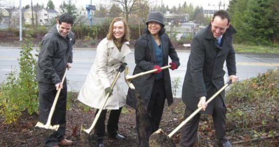 Tacoma City Councilmembers Ryan Mello and Lauren Walker joined Mayor Marilyn Strickland and Central Neighborhood Council Chair Justin Leighton in December to break ground on the South Sprague Avenue enhancement project. (PHOTO COURTESY CITY OF TACOMA)