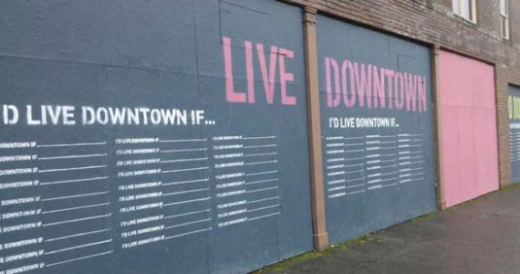 A vacant building in the heart of downtown Tacoma will soon boast an artistic mural that aims to promote the city center. (PHOTO COURTESY DOWNTOWN ON THE GO)