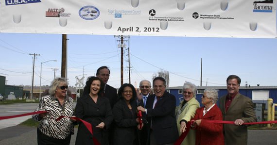 Representatives from the City of Tacoma, the Port of Tacoma, and the Washington State Department of Transportation gathered in April at the Gog-Ie-hi-te Wetland to celebrate the completion of two major infrastructure projects within an area on the Tacoma tideflats known as the Lincoln Avenue Corridor. (PHOTO BY TODD MATTHEWS)