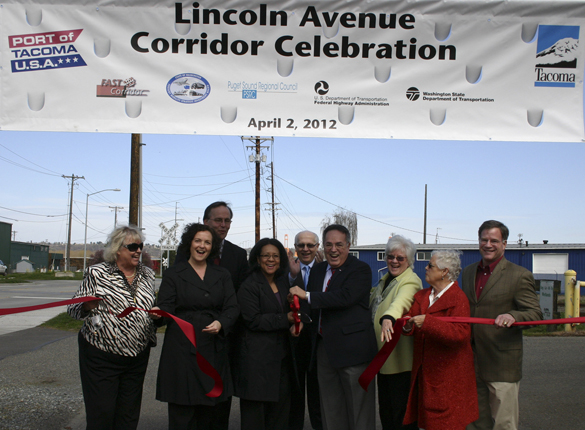 Representatives from the City of Tacoma, the Port of Tacoma, and the Washington State Department of Transportation gathered in April at the Gog-Ie-hi-te Wetland to celebrate the completion of two major infrastructure projects within an area on the Tacoma tideflats known as the Lincoln Avenue Corridor. (PHOTO BY TODD MATTHEWS)