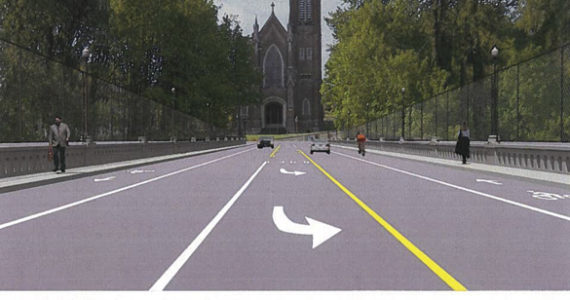 One design for the $9 million Tacoma Avenue South Bridge rehabilitation includes concrete guard rails. (IMAGE COURTESY CITY OF TACOMA)