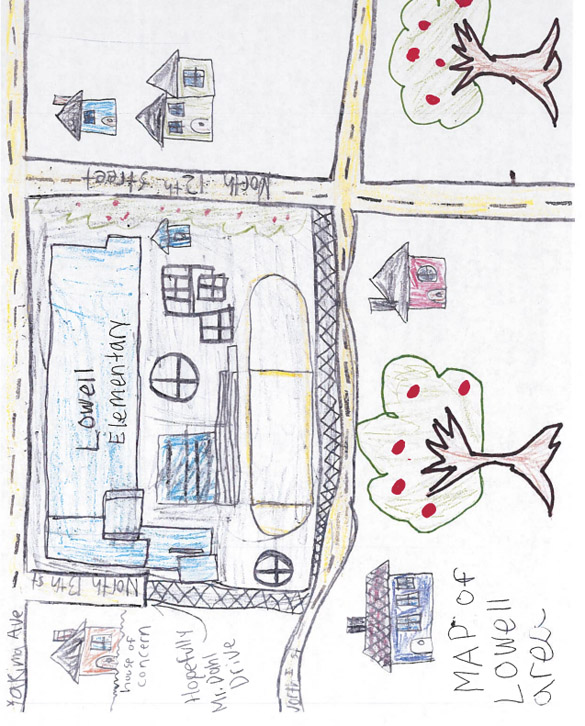 Lowell Elementary School students prepared more than a dozen hand-drawn maps of the area and the section of the street to be renamed. (IMAGE COURTESY LOWELL ELEMENTARY SCHOOL)