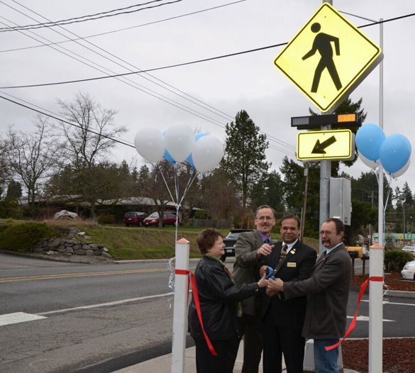 Pierce County officials celebrated the completion of a new crosswalk in Key Center with a ribbon cutting ceremony Wednesday morning. (PHOTO COURTESY PIERCE COUNTY)