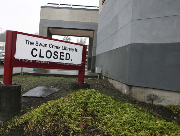 More than two years after it was shuttered due to budget cuts, the former Swan Creek Library building on Tacoma's east side appears poised to be sold. (PHOTO BY TODD MATTHEWS)