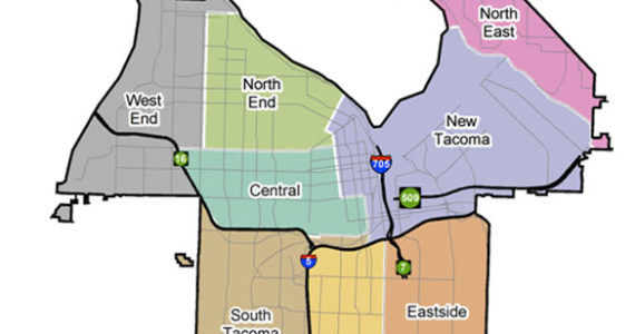 Here's a map of Tacoma's neighborhood councils. For details,  look here - http://www.cityoftacoma.org/government/city_departments/community_and_economic_development/neighborhood_council_program