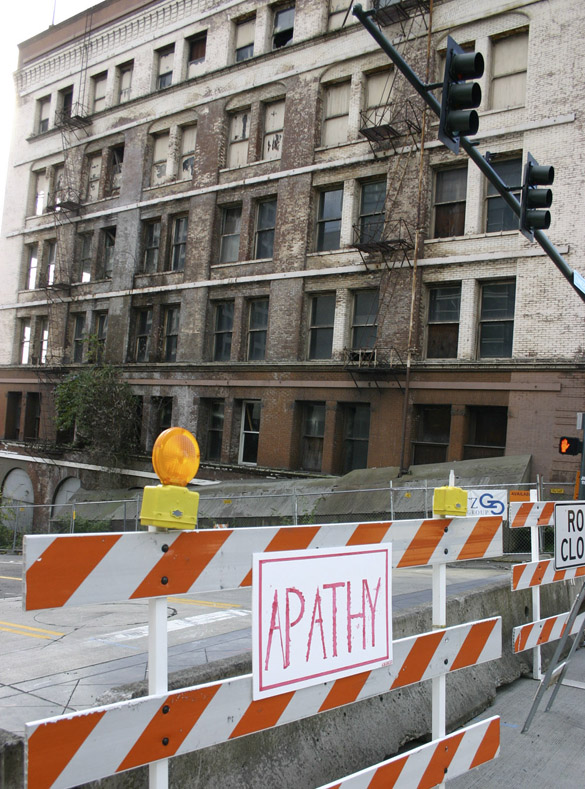 Downtown Tacoma's Luzon Building, designed by famed Chicago architects John Wellborn Root and Daniel Hudson Burnham, and constructed in the 1890s, was demolished in 2009 after the City of Tacoma deemed the historically significant building a safety hazard for fear it would collapse after decades of neglect. (FILE PHOTO BY TODD MATTHEWS)