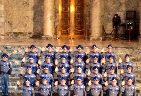 Twenty-seven Washington State Patrol Trooper Cadets were sworn in during a ceremony held in the Capitol Rotunda in Olympia this afternoon. Six of the 27 troopers sworn in today have been assigned to patrol the Tacoma area. (PHOTO COURTESY WASHINGTON STATE PATROL)