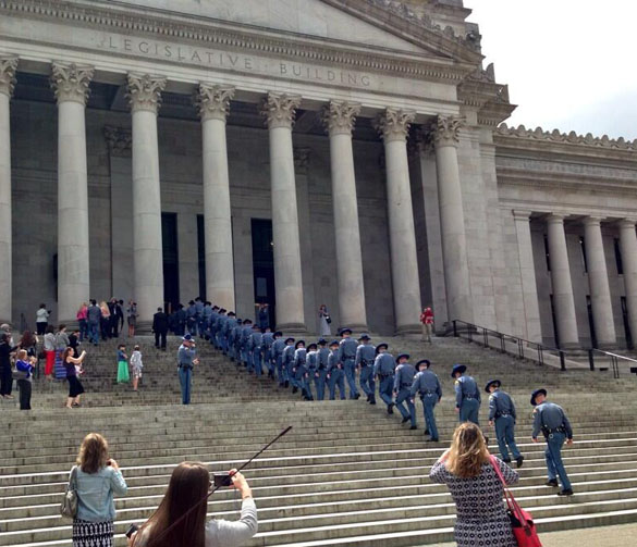 Twenty-seven Washington State Patrol Trooper Cadets were sworn in during a ceremony held in the Capitol Rotunda in Olympia this afternoon. Six of the 27 troopers sworn in today have been assigned to patrol the Tacoma area. (PHOTO COURTESY WASHINGTON STATE PATROL)