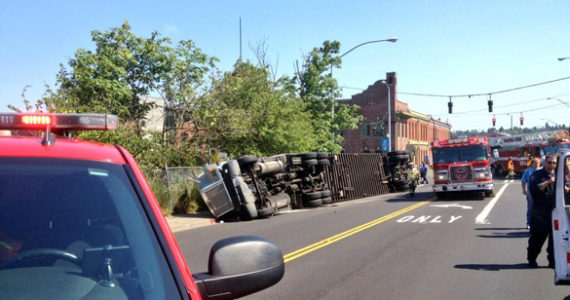 Semi truck overturns in downtown Tacoma