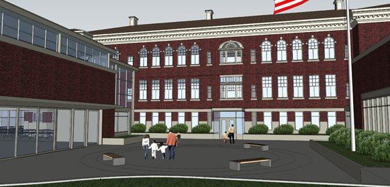A view of the Washington Elementary School entry plaza remodel design. (IMAGE COURTESY TACOMA PUBLIC SCHOOLS)