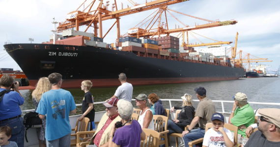 More than 1,000 people participated in Port of Tacoma boat tours during the annual Tacoma Maritime Fest. The tours offered a ship-side view of the largest container ship to call in Tacoma. The ZIM Djibouti holds 10,000 containers, and its length stretches nearly twice the height of the Space Needle. (PHOTO COURTESY PORT OF TACOMA)