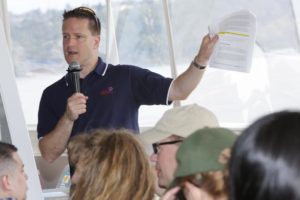 Port of Tacoma State Government Affairs Manager Sean Eagan served as a tour guide during a boat tour as part of the annual Tacoma Maritime Fest. The tours offered a ship-side view of the Port of Tacoma and its operations.  (PHOTO COURTESY PORT OF TACOMA)