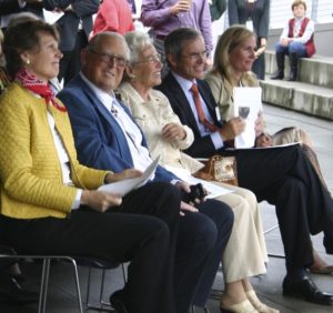 (FROM LEFT TO RIGHT) Tacoma Art Museum Director Stephanie A. Stebich joined Erivan Haub, Helga Haub, Christian Haub, and Liliane Haub during a groundbreaking ceremony Thursday to mark the beginning of a $15.5 million, 16,000-square-foot building expansion and redesign. The project includes the Haub Wing, which will feature the Haub Family Collection, one of the leading collections of Western American art. (PHOTO BY TODD MATTHEWS)