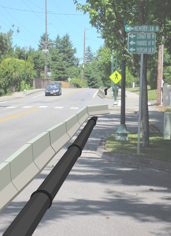 Artist's rendering of the sewer bypass pipe along Grandview Drive West. (IMAGE COURTESY PIERCE COUNTY)