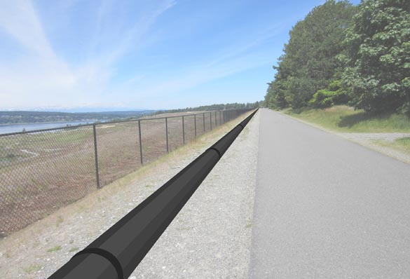 An artist's rendering of sewer bypass pipe along the Grandview Trail. (IMAGE COURTESY PIERCE COUNTY)