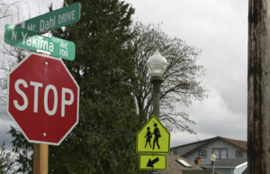 A street sign at the corner of North 13th Street and Yakima Avenue was unveiled Monday evening to honor Dahl. (PHOTO BY TODD MATTHEWS)