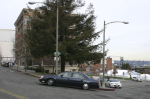 A driver loops around Jefferson Avenue and Broadway to reconnect to South 17th Street in downtown Tacoma. (PHOTO BY TODD MATTHEWS)