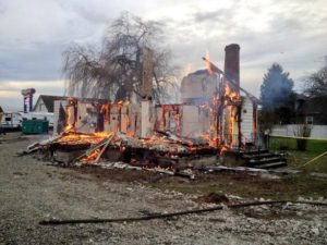 Tacoma firefighters were in Fife Tuesday to hone their skills under live fire conditions. Four engine crews from five different fire stations battled the controlled blaze, which was set at a vacant house in the 6200 block of 16th Street East and on property owned by Tacoma RV Center in Fife. (PHOTO COURTESY TACOMA FIRE DEPARTMENT)