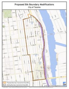 The Business Improvement Area (BIA) boundaries were recently expanded to include the future McMenamin's Elks Lodge brewery and hotel. (IMAGE COURTESY CITY OF TACOMA)