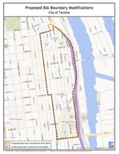 The Business Improvement Area (BIA) boundaries were recently expanded to include the future McMenamin's Elks Lodge brewery and hotel. (IMAGE COURTESY CITY OF TACOMA)