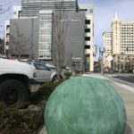 Six large, colorful orbs created by local artist Elizabeth Conner were installed this week along an eight-block stretch of Pacific Avenue in downtown Tacoma. (PHOTO BY TODD MATTHEWS)